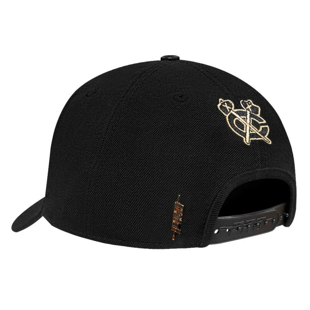 NHL Chicago Blackhawks Pro Standard Metallic Logo Pinch Front Adjustable Hat - Black