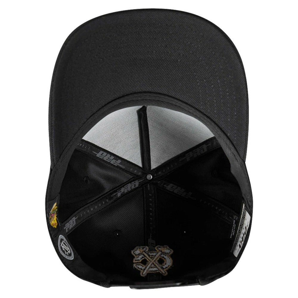 NHL Chicago Blackhawks Pro Standard Metallic Logo Pinch Front Adjustable Hat - Black