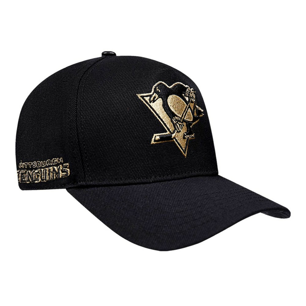 NHL Pittsburgh Penguins Pro Standard Metallic Logo Pinch Front Adjustable Hat - Black