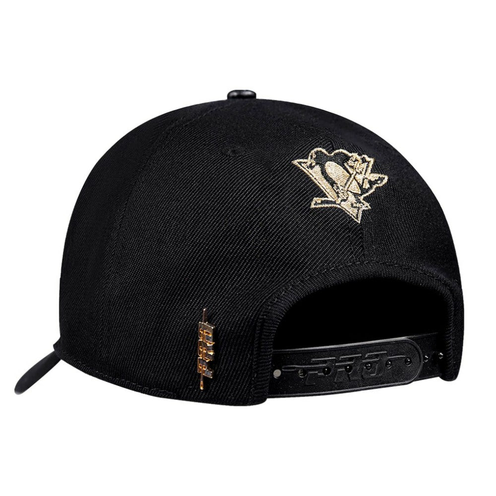NHL Pittsburgh Penguins Pro Standard Metallic Logo Pinch Front Adjustable Hat - Black