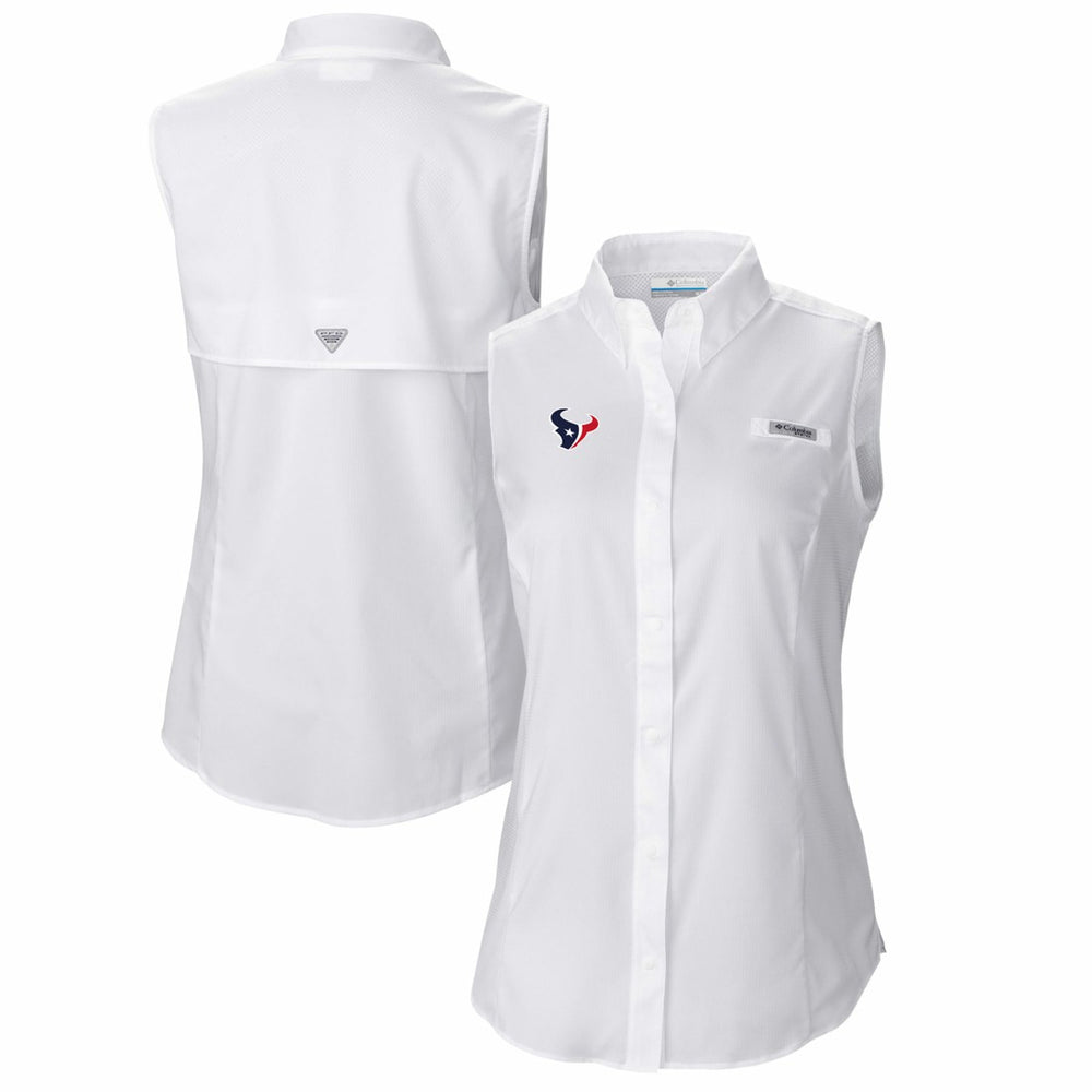 Houston Texans Women's PFG Tamiami Omni-Shade Sleeveless Button-Up Shirt White