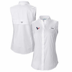 Houston Texans Women's PFG Tamiami Omni-Shade Sleeveless Button-Up Shirt White
