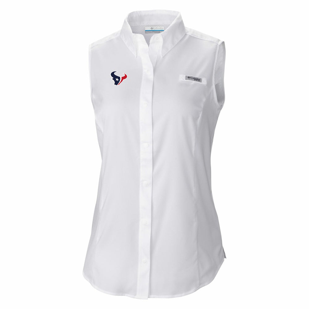 Houston Texans Women's PFG Tamiami Omni-Shade Sleeveless Button-Up Shirt White