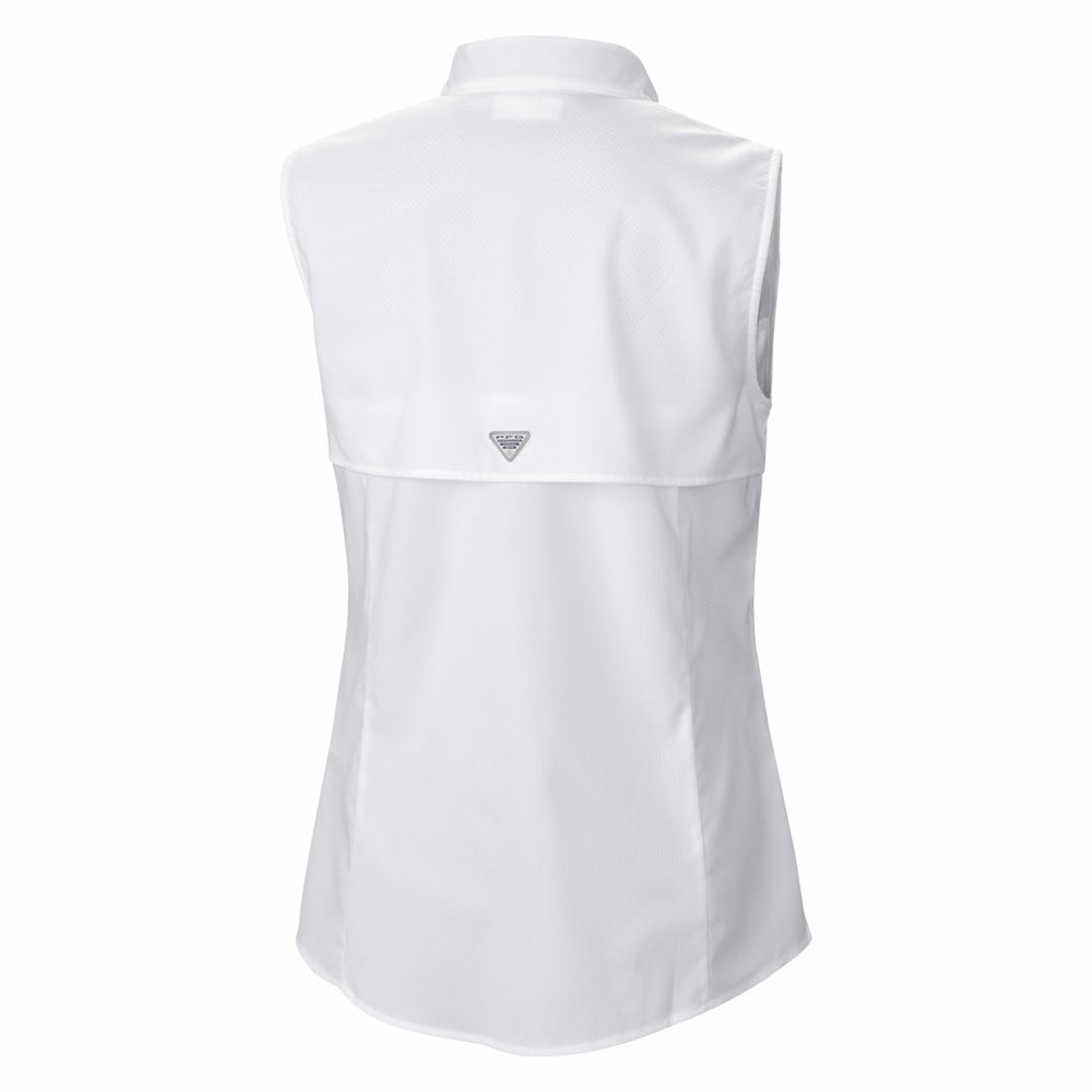 Houston Texans Women's PFG Tamiami Omni-Shade Sleeveless Button-Up Shirt White