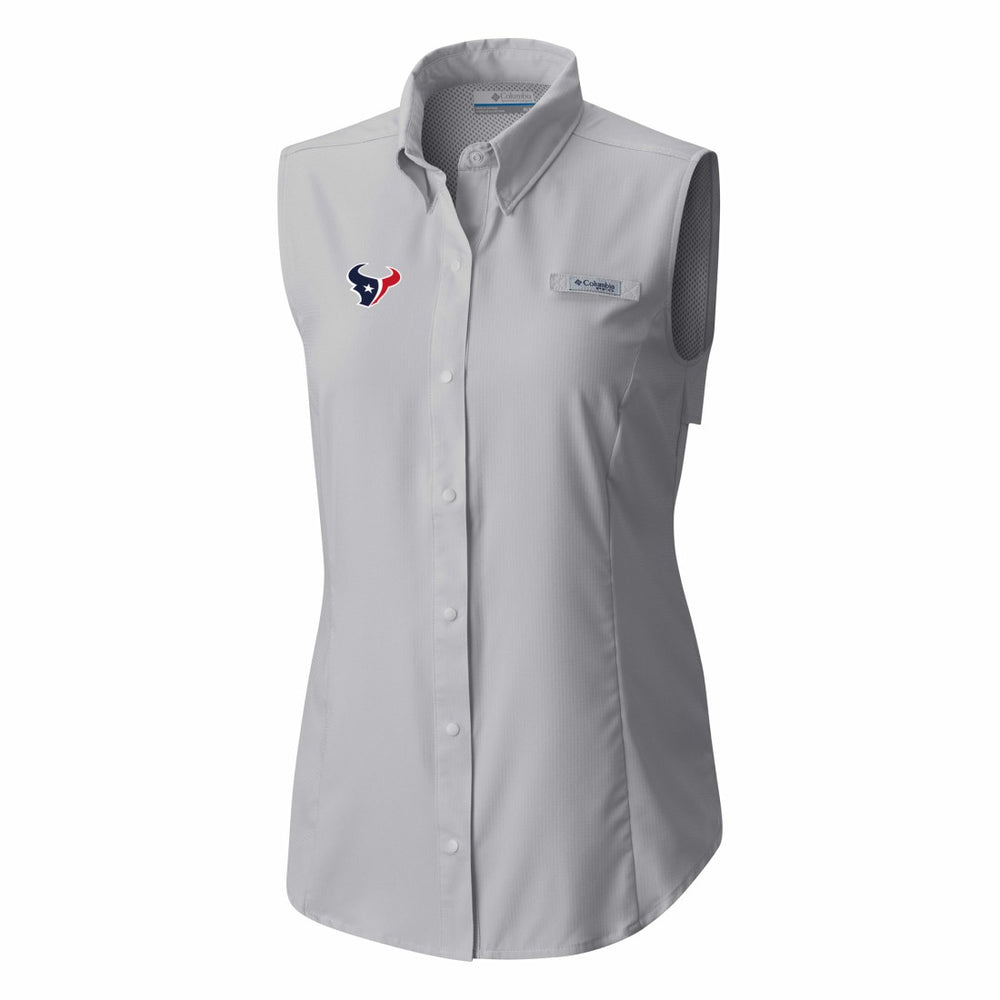 Houston Texans Women's PFG Tamiami Omni-Shade Sleeveless Button-Up Shirt Gray