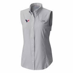 Houston Texans Women's PFG Tamiami Omni-Shade Sleeveless Button-Up Shirt Gray