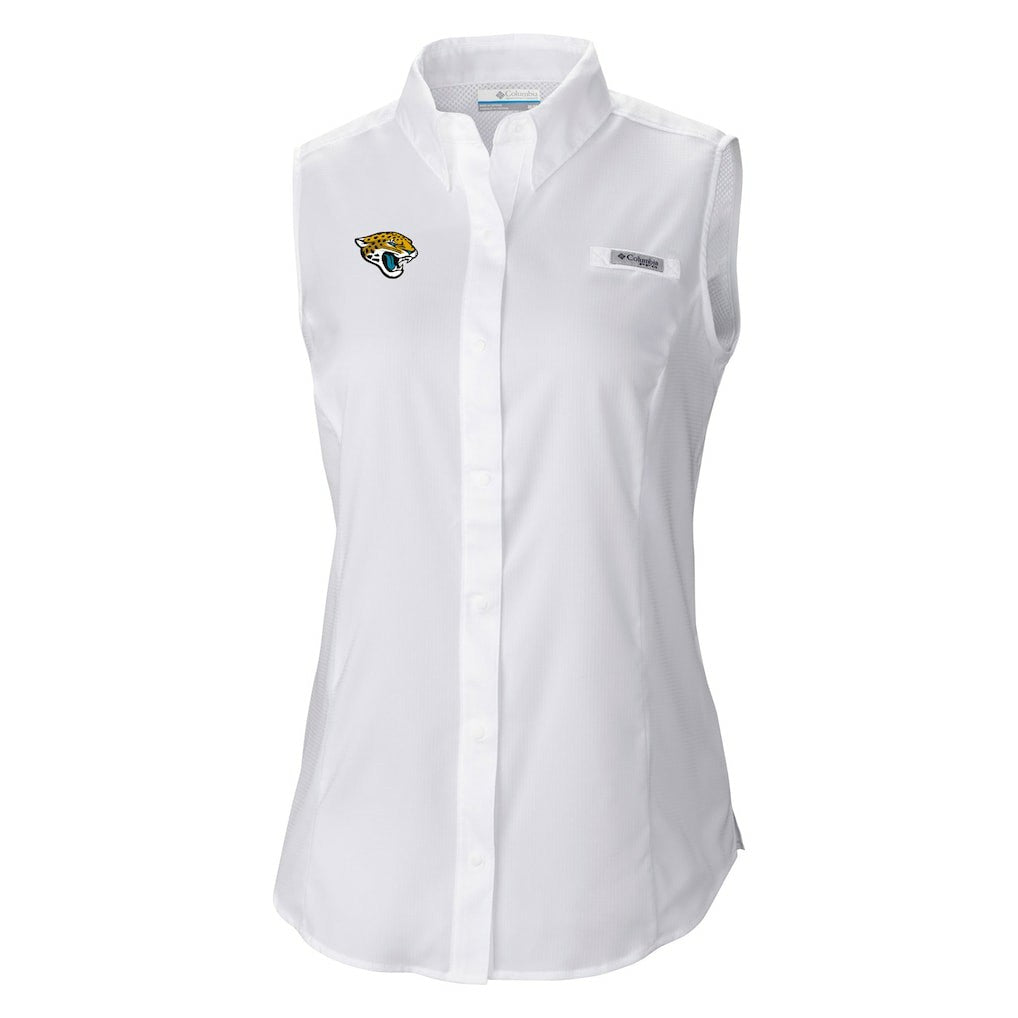 Jacksonville Jaguars Women's PFG Tamiami Omni-Shade Sleeveless Button-Up Shirt White
