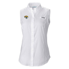 Jacksonville Jaguars Women's PFG Tamiami Omni-Shade Sleeveless Button-Up Shirt White