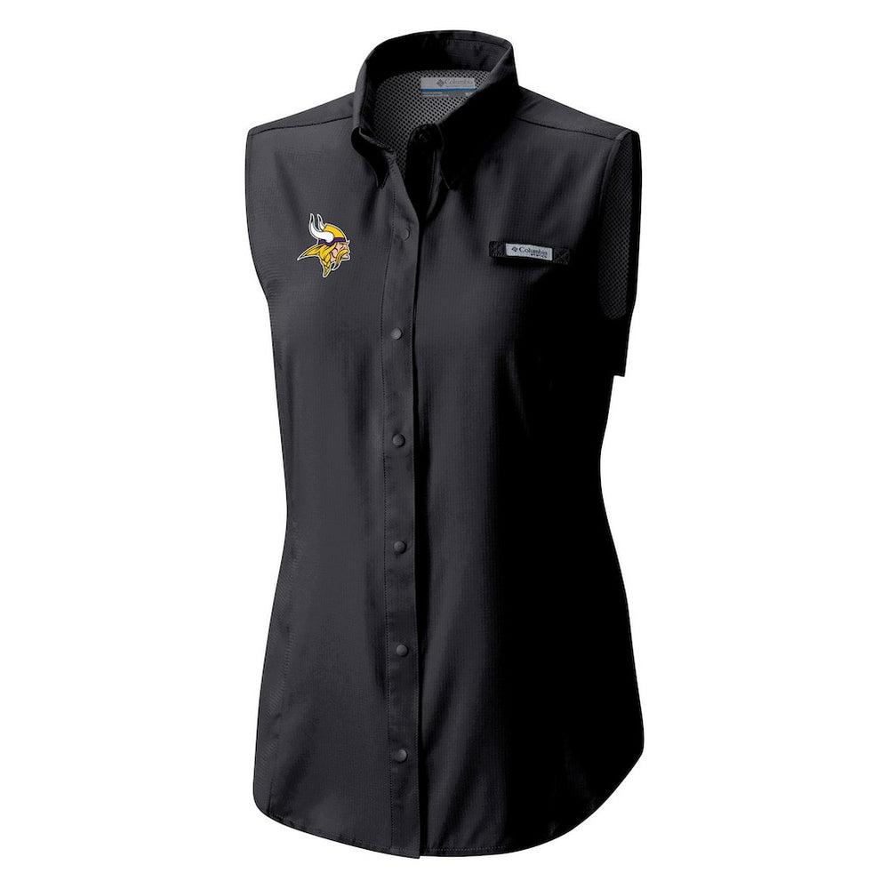 Minnesota Vikings Women's PFG Tamiami Omni-Shade Sleeveless Button-Up Shirt Black