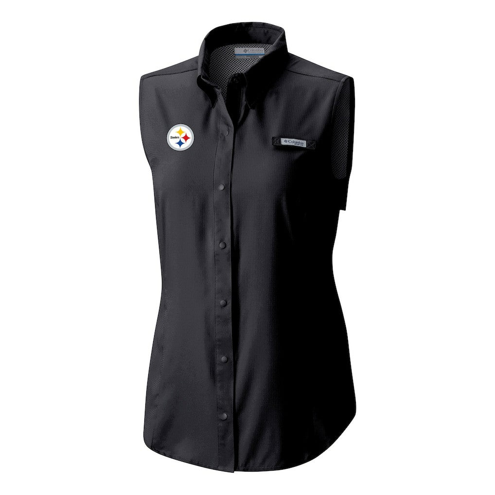 Pittsburgh Steelers Women's PFG Tamiami Omni-Shade Sleeveless Button-Up Shirt Black