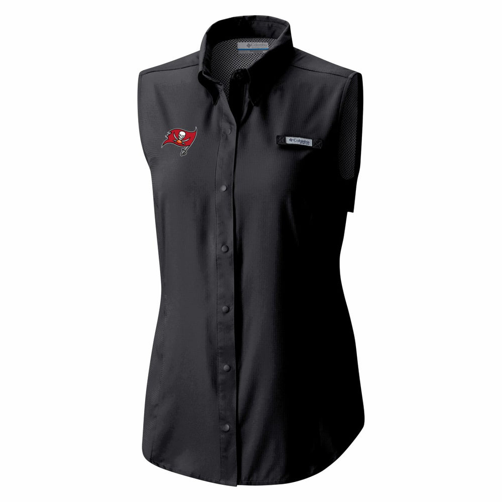 Tampa Bay Buccaneers Women's PFG Tamiami Omni-Shade Sleeveless Button-Up Shirt Black