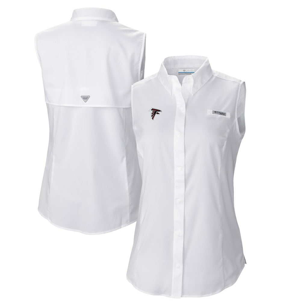 Atlanta Falcons Women's PFG Tamiami Omni-Shade Sleeveless Button-Up Shirt White
