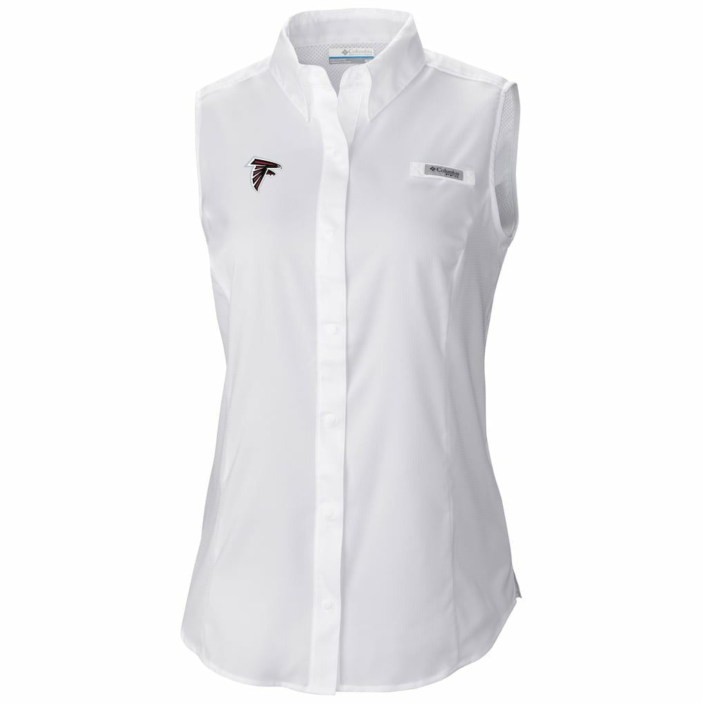 Atlanta Falcons Women's PFG Tamiami Omni-Shade Sleeveless Button-Up Shirt White