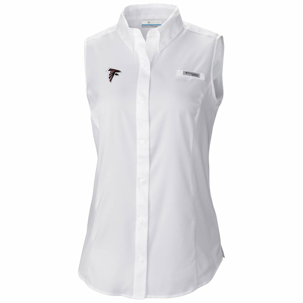 Atlanta Falcons Women's PFG Tamiami Omni-Shade Sleeveless Button-Up Shirt White