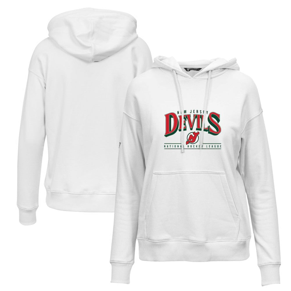 NHL New Jersey Devils Levelwear Women's Retro Adorn Spellout Pullover Hoodie - White