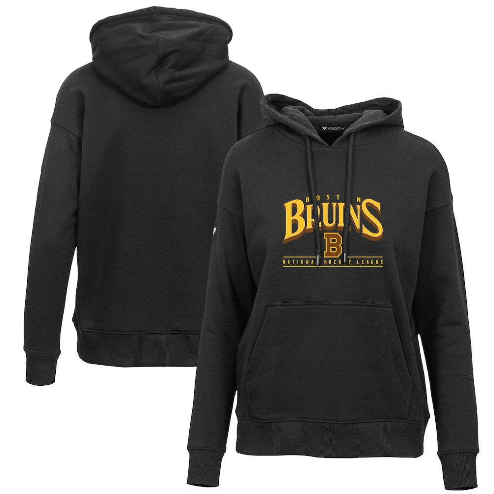 NHL Boston Bruins Levelwear Women's Retro Adorn Spellout Pullover Hoodie - Black