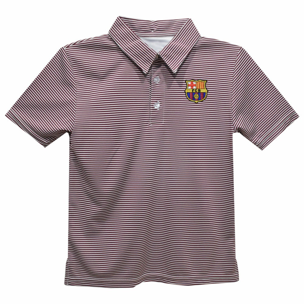 Barcelona Vive La Fete Youth Pencil Stripe Polo Maroon