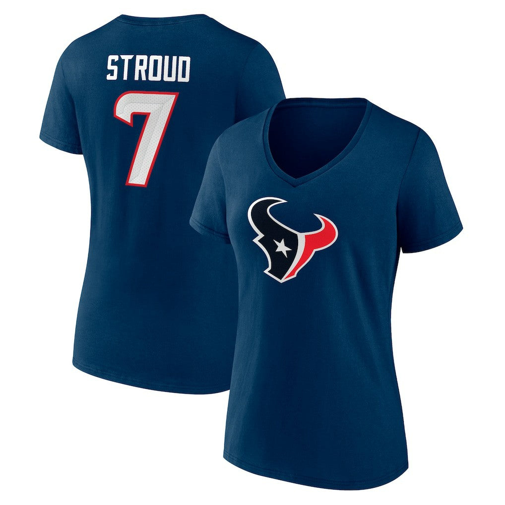 C.J. Stroud Houston Texans Women's Icon Player Name & Number V-Neck T-Shirt Navy
