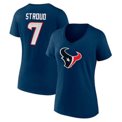 C.J. Stroud Houston Texans Women's Icon Player Name & Number V-Neck T-Shirt Navy