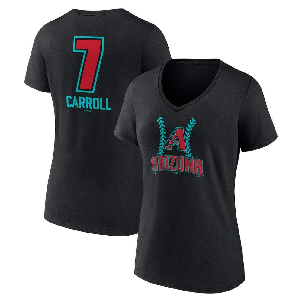 Corbin Carroll Arizona Diamondbacks Women's Name & Number Fastball V-Neck T-Shirt - Black T-shirts