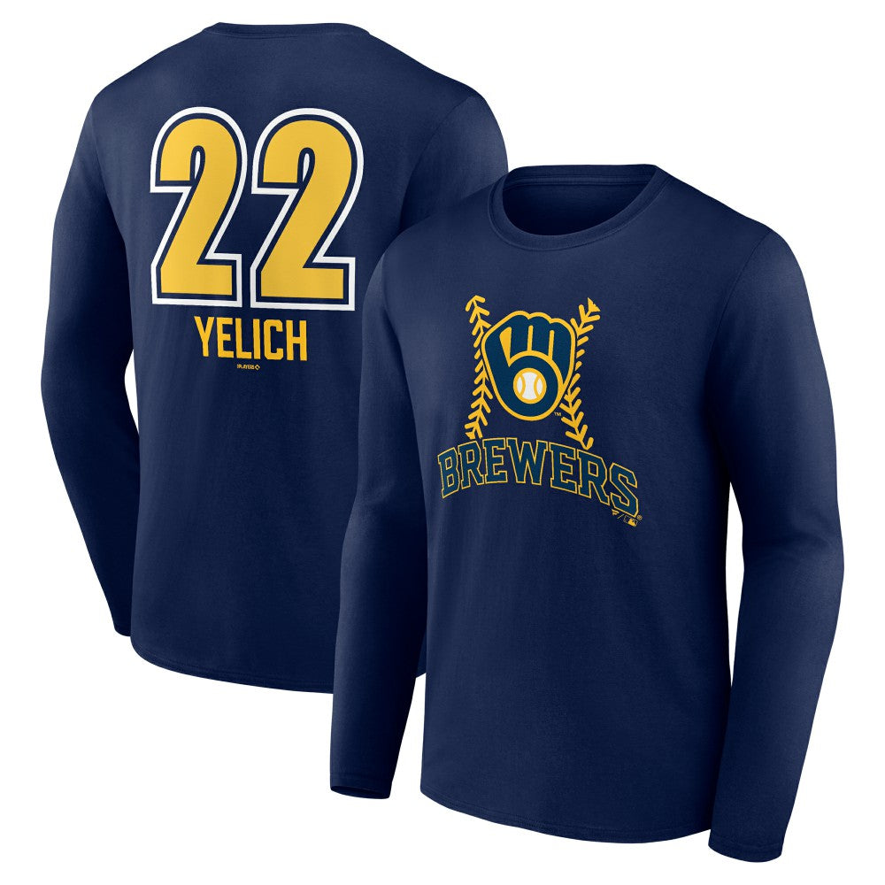Christian Yelich Milwaukee Brewers Name & Number Fastball Long Sleeve T-Shirt - Navy T-shirts