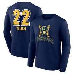 Christian Yelich Milwaukee Brewers Name & Number Fastball Long Sleeve T-Shirt - Navy T-shirts