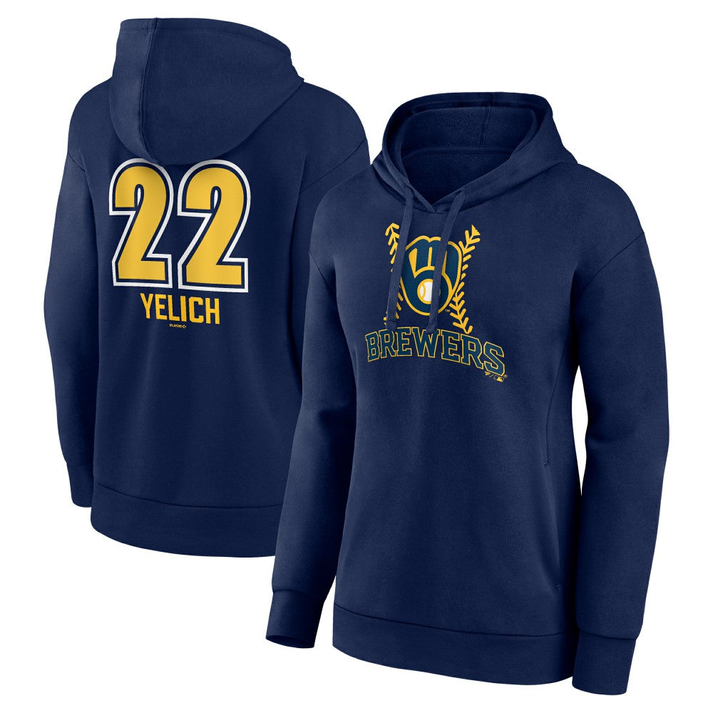 Christian Yelich Milwaukee Brewers Women's Name & Number Fastball Pullover Hoodie - Navy Hoodies