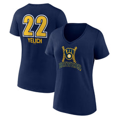 Christian Yelich Milwaukee Brewers Women's Name & Number Fastball V-Neck T-Shirt - Navy T-shirts