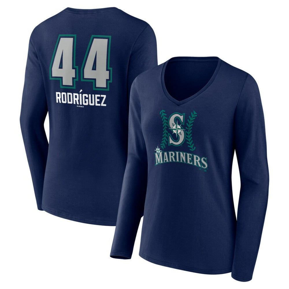 Julio Rodríguez Seattle Mariners Women's Name & Number Fastball V-Neck Long Sleeve T-Shirt - Navy T-shirts