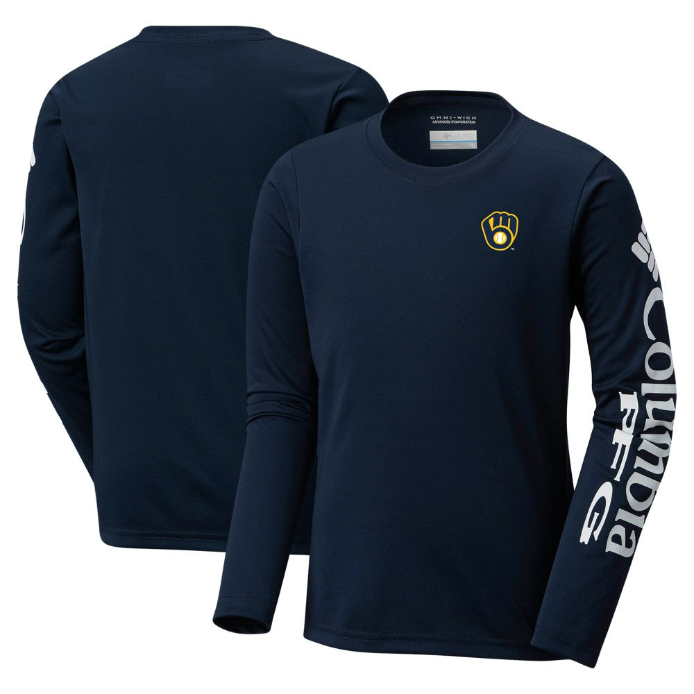 Milwaukee Brewers Columbia Youth Terminal Tackle Long Sleeve T-Shirt - Navy T-shirts