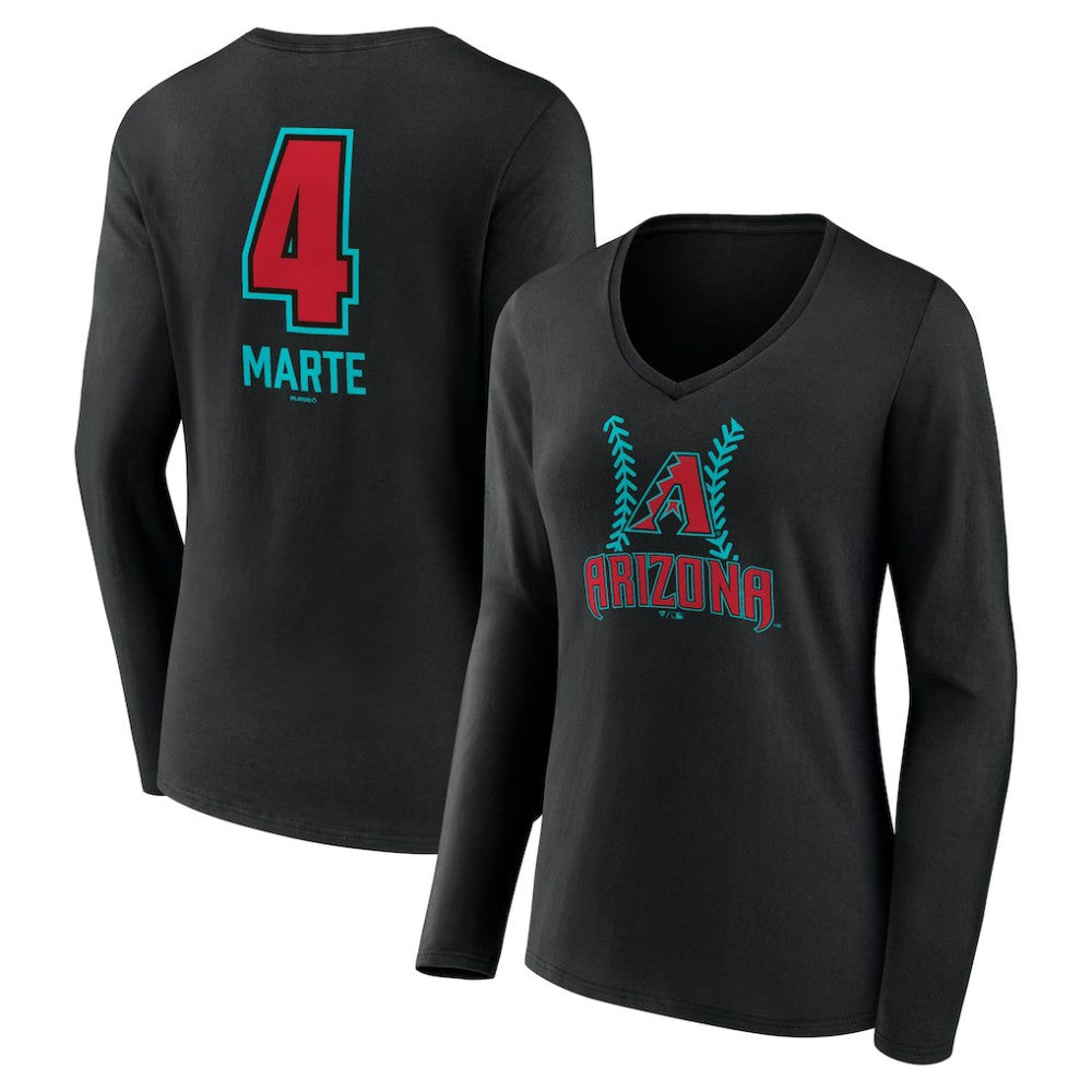Ketel Marte Arizona Diamondbacks Women's Name & Number Fastball V-Neck Long Sleeve T-Shirt - Black T-shirts