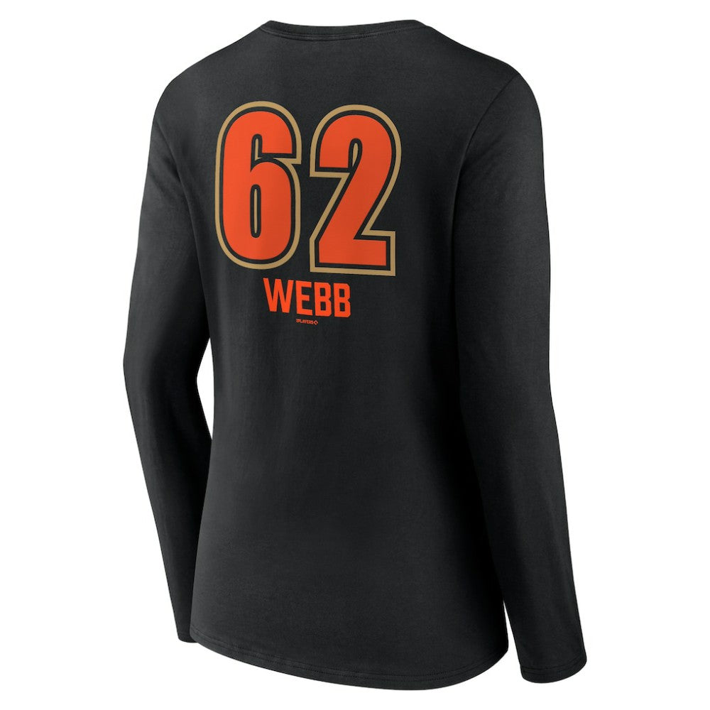 Logan Webb San Francisco Giants Women's Name & Number Fastball V-Neck Long Sleeve T-Shirt - Black T-shirts