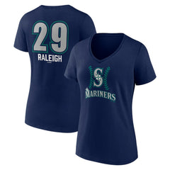 Cal Raleigh Seattle Mariners Women's Name & Number Fastball V-Neck T-Shirt - Navy T-shirts