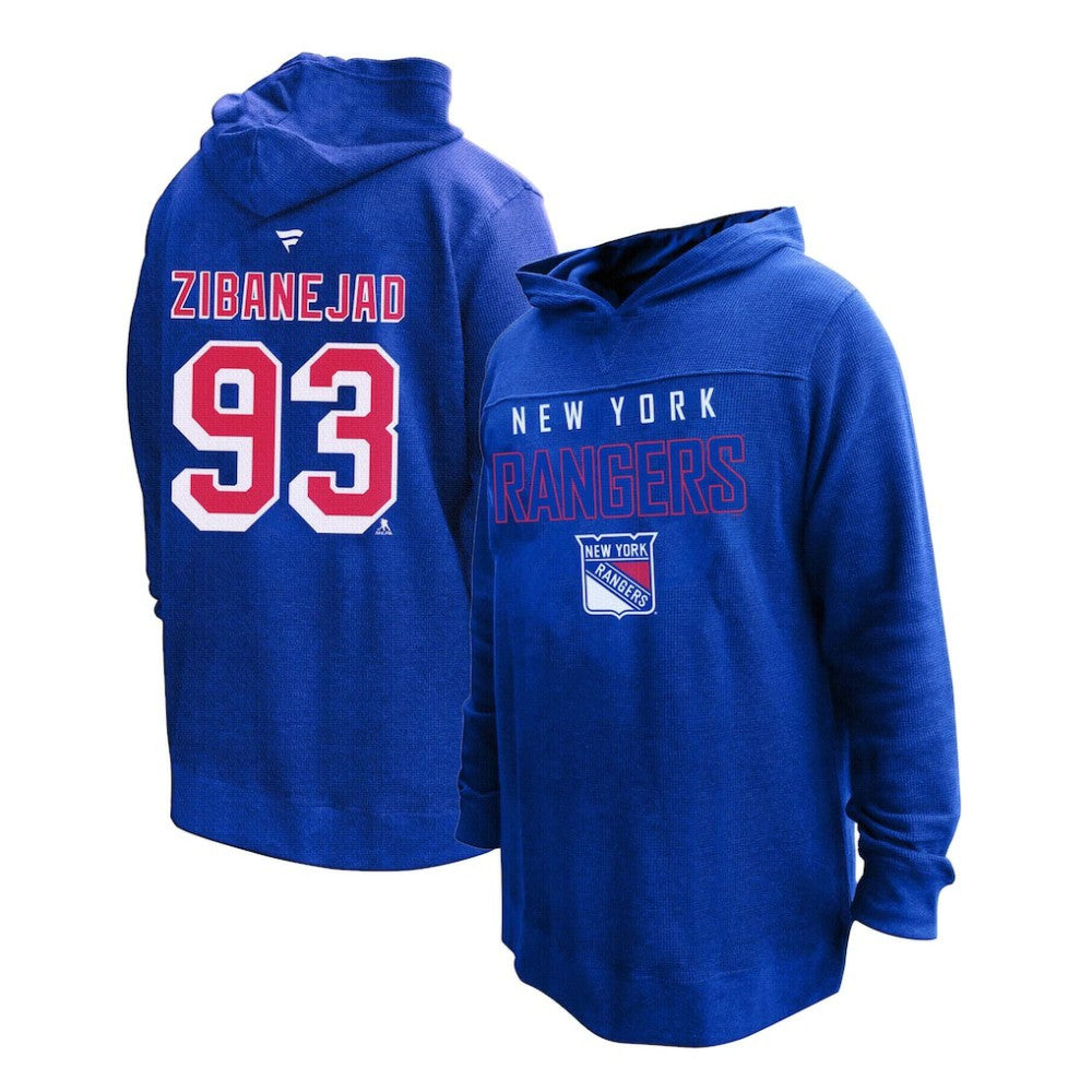 NHL Mika Zibanejad New York Rangers Profile Women's Plus Size Name & Number Thermal Pullover Hoodie - Blue