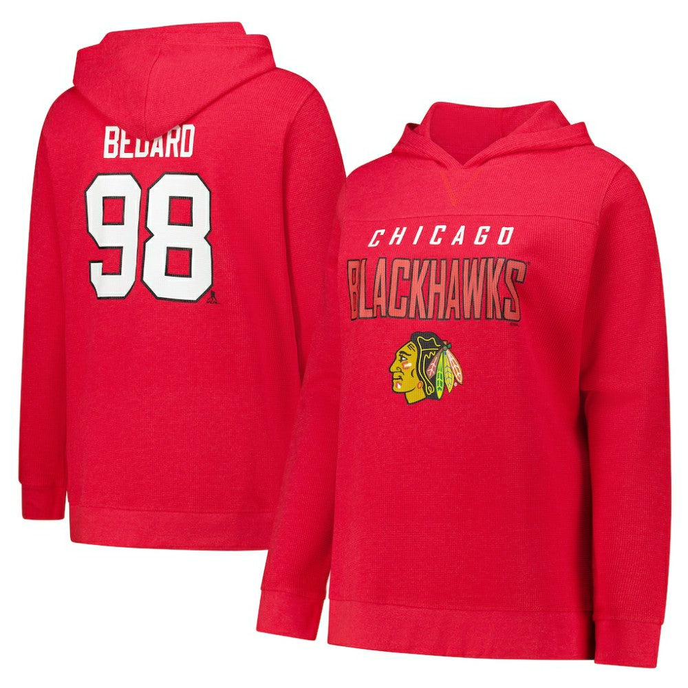 NHL Connor Bedard Chicago Blackhawks Profile Women's Plus Size Name & Number Thermal Pullover Hoodie - Red