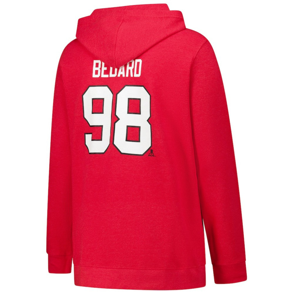 NHL Connor Bedard Chicago Blackhawks Profile Women's Plus Size Name & Number Thermal Pullover Hoodie - Red