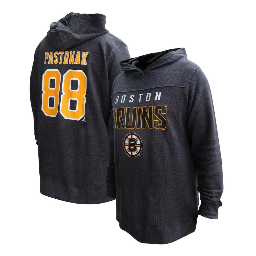 NHL David Pastrnak Boston Bruins Profile Women's Plus Size Name & Number Thermal Pullover Hoodie - Black