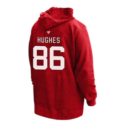 NHL Jack Hughes New Jersey Devils Profile Women's Plus Size Name & Number Thermal Pullover Hoodie - Red