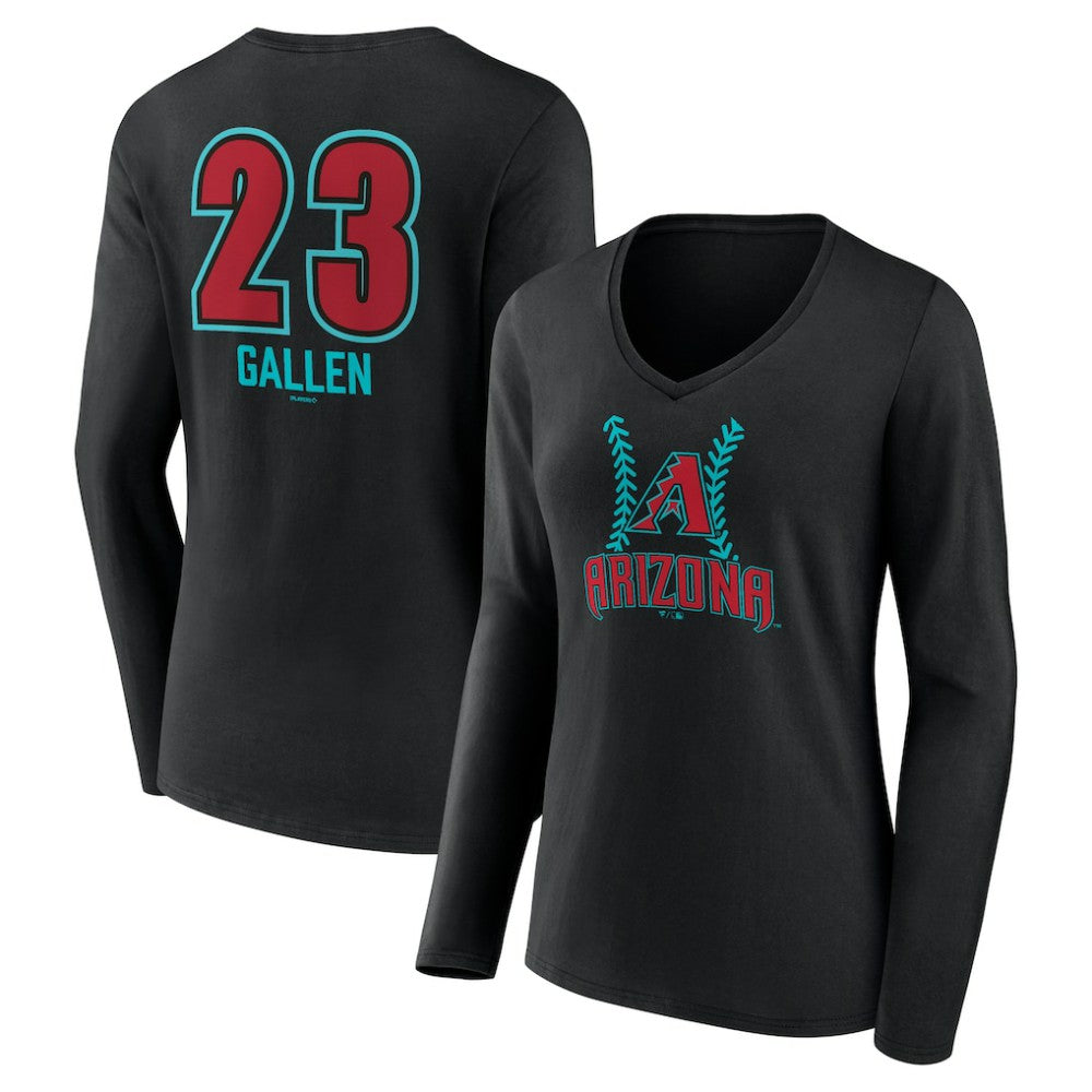 Zac Gallen Arizona Diamondbacks Women's Name & Number Fastball V-Neck Long Sleeve T-Shirt - Black T-shirts