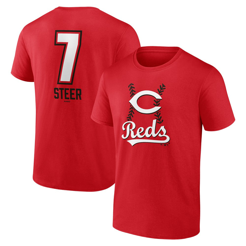 Spencer Steer Cincinnati Reds Name & Number Fastball T-Shirt - Red T-shirts