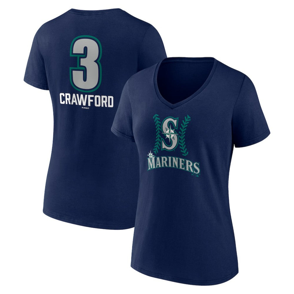 J.P. Crawford Seattle Mariners Women's Name & Number Fastball V-Neck T-Shirt - Navy T-shirts