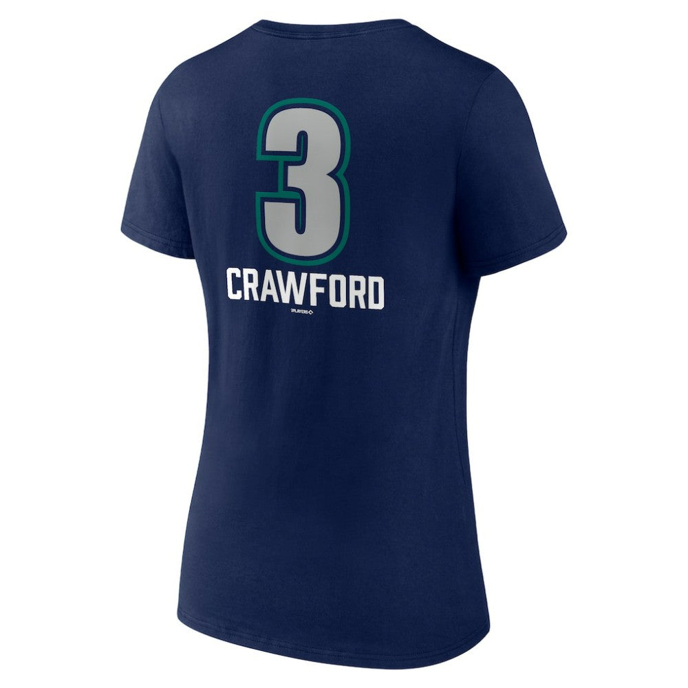 J.P. Crawford Seattle Mariners Women's Name & Number Fastball V-Neck T-Shirt - Navy T-shirts