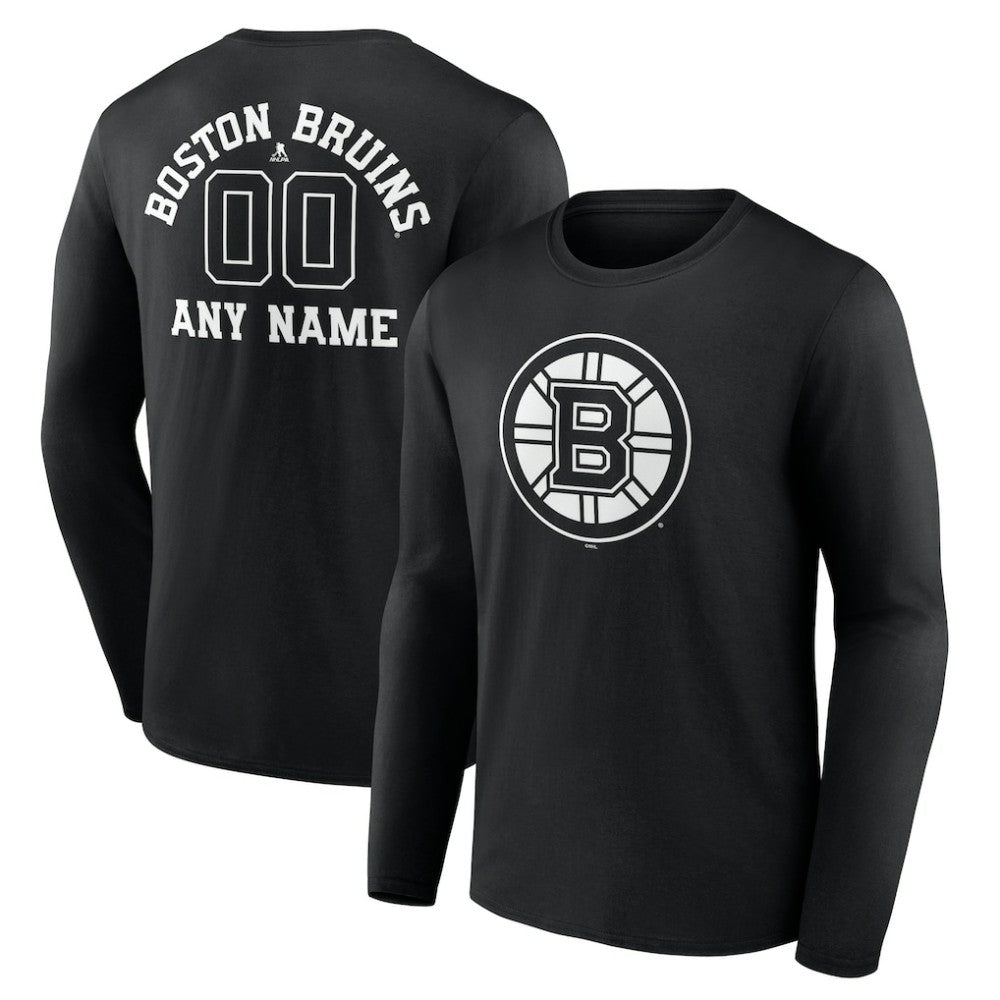 NHL,Custom Boston Bruins Personalized Name & Number Monochrome Long Sleeve T-Shirt - Black