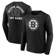 NHL,Custom Boston Bruins Personalized Name & Number Monochrome Long Sleeve T-Shirt - Black