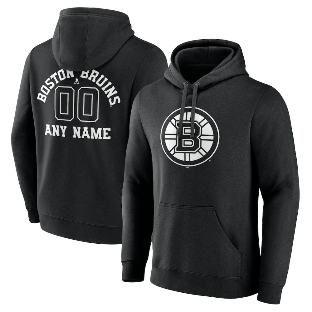 NHL,Custom Boston Bruins Personalized Name & Number Monochrome Pullover Hoodie - Black