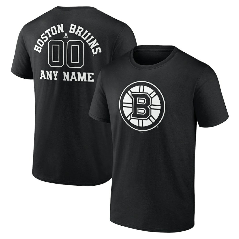 NHL,Custom Boston Bruins Personalized Name & Number Monochrome T-Shirt - Black