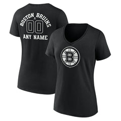 NHL,Custom Boston Bruins Women's Personalized Name & Number Monochrome V-Neck T-Shirt - Black