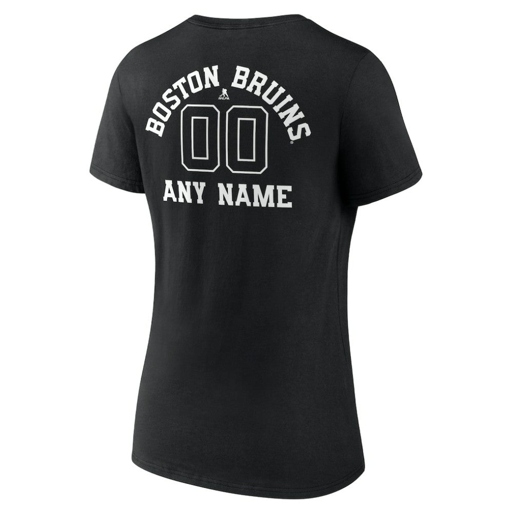 NHL,Custom Boston Bruins Women's Personalized Name & Number Monochrome V-Neck T-Shirt - Black