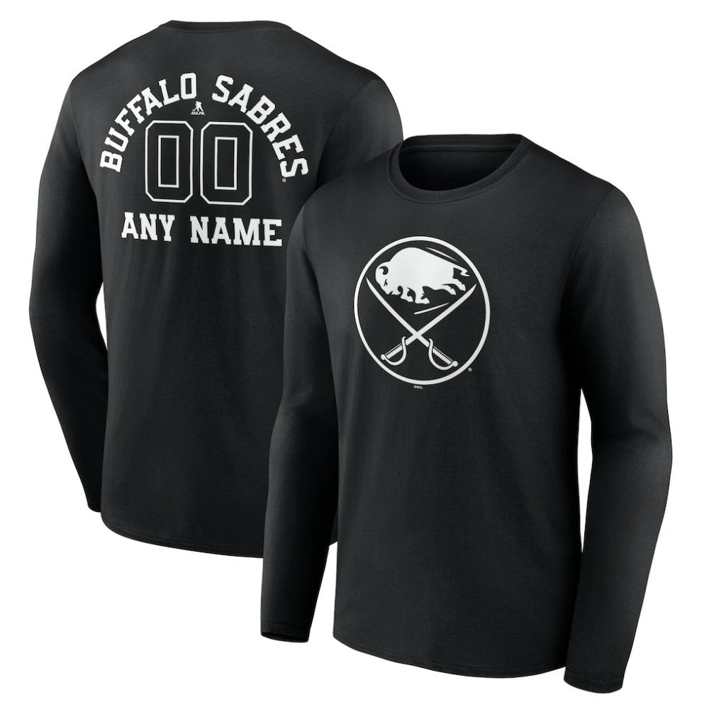 NHL,Custom Buffalo Sabres Personalized Name & Number Monochrome Long Sleeve T-Shirt - Black