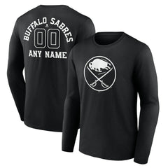 NHL,Custom Buffalo Sabres Personalized Name & Number Monochrome Long Sleeve T-Shirt - Black